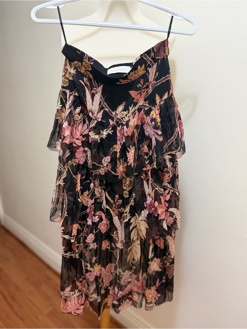 ZIMMERMANN  Wavelength Tiered Floral-Print Silk Georgette Midi Skirt Size